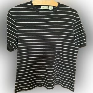 ANN TAYLOR striped cotton crew neck t shirt, black with white stripes, large